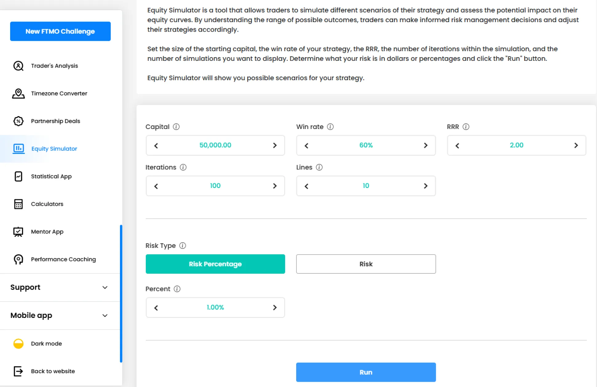 Equity Simulator parameters